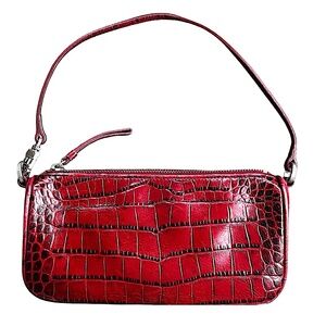 ANN TAYLOR Small Leather & Suede Purse Wristlet 9”x 4.5”x 2” Burgundy